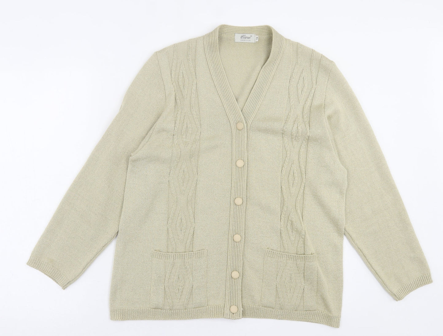 prewron Womens Beige V-Neck  Acrylic Cardigan Jumper Size M