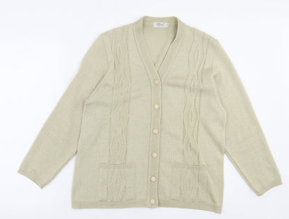 prewron Womens Beige V-Neck  Acrylic Cardigan Jumper Size M