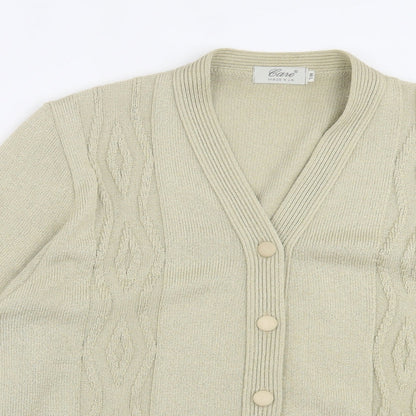 prewron Womens Beige V-Neck  Acrylic Cardigan Jumper Size M
