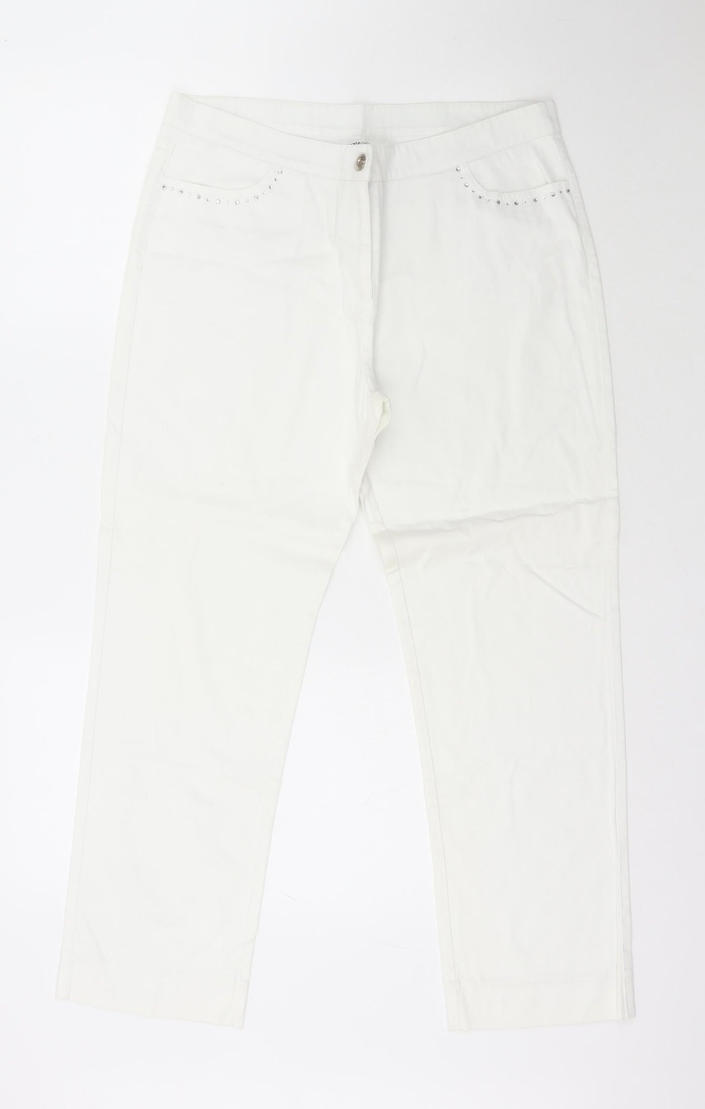 Via Veneto Womens White  Cotton Straight Jeans Size 14 L25 in Regular