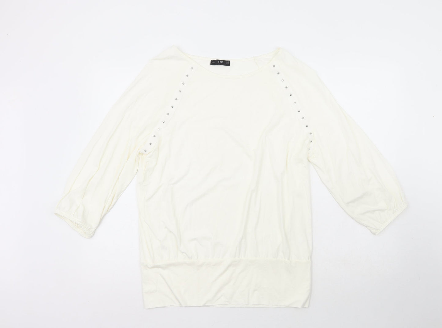 F&F Womens White Scoop Neck  Polyester Pullover Jumper Size 14