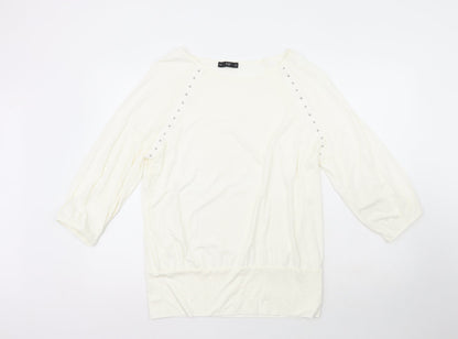 F&F Womens White Scoop Neck  Polyester Pullover Jumper Size 14