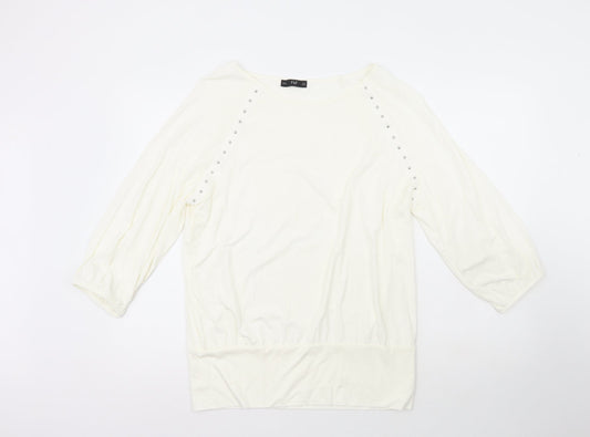 F&F Womens White Scoop Neck  Polyester Pullover Jumper Size 14