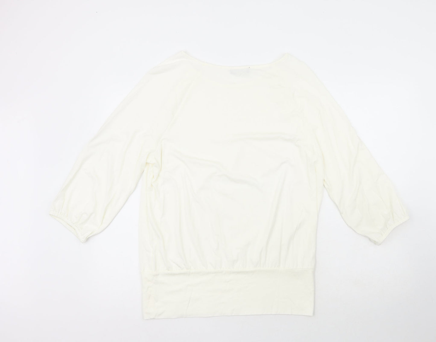 F&F Womens White Scoop Neck  Polyester Pullover Jumper Size 14