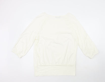 F&F Womens White Scoop Neck  Polyester Pullover Jumper Size 14
