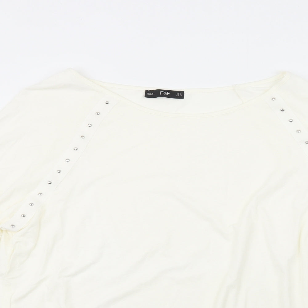 F&F Womens White Scoop Neck  Polyester Pullover Jumper Size 14