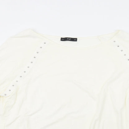 F&F Womens White Scoop Neck  Polyester Pullover Jumper Size 14