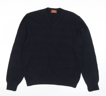 Marks and Spencer Mens Blue V-Neck  Acrylic Pullover Jumper Size S