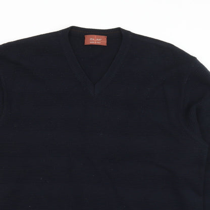 Marks and Spencer Mens Blue V-Neck  Acrylic Pullover Jumper Size S