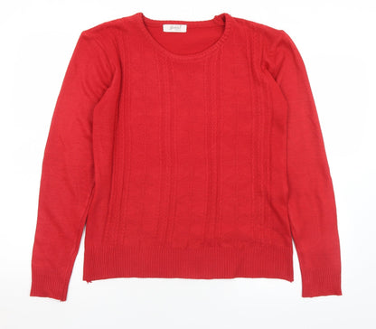 Yabisi Womens Red Round Neck  Acrylic Pullover Jumper Size M