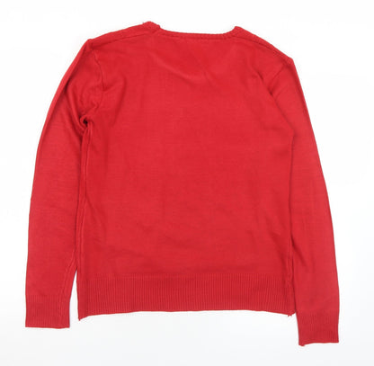 Yabisi Womens Red Round Neck  Acrylic Pullover Jumper Size M