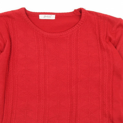 Yabisi Womens Red Round Neck  Acrylic Pullover Jumper Size M
