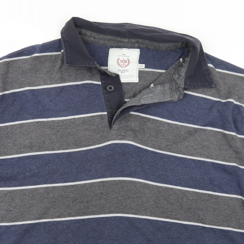 BHS Mens Blue Collared Striped Cotton Pullover Jumper Size 2XL