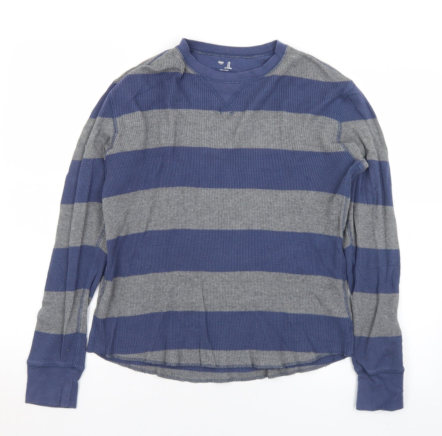 Gap Mens Grey Crew Neck Striped Cotton Pullover Jumper Size S