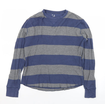 Gap Mens Grey Crew Neck Striped Cotton Pullover Jumper Size S
