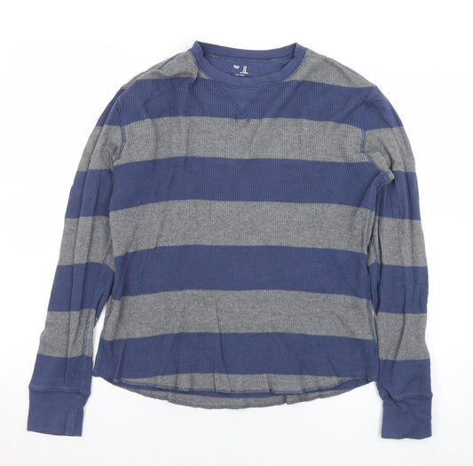 Gap Mens Grey Crew Neck Striped Cotton Pullover Jumper Size S