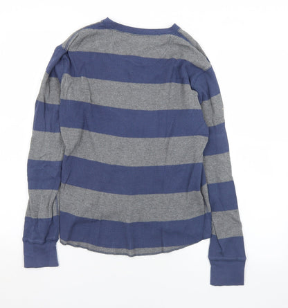 Gap Mens Grey Crew Neck Striped Cotton Pullover Jumper Size S