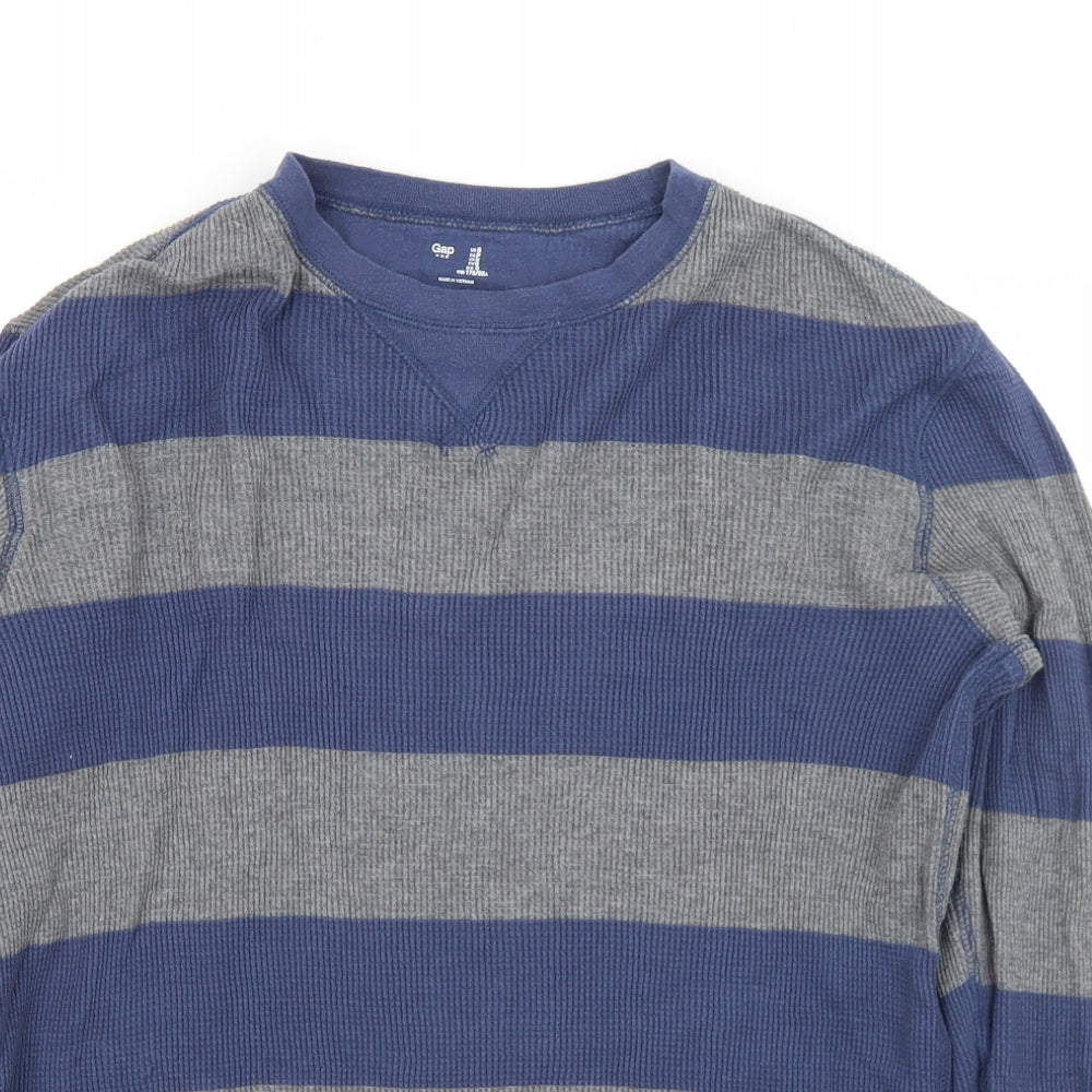Gap Mens Grey Crew Neck Striped Cotton Pullover Jumper Size S