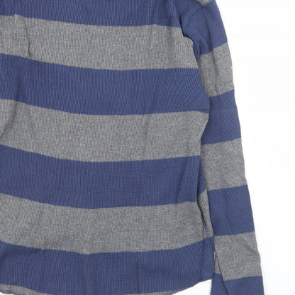 Gap Mens Grey Crew Neck Striped Cotton Pullover Jumper Size S