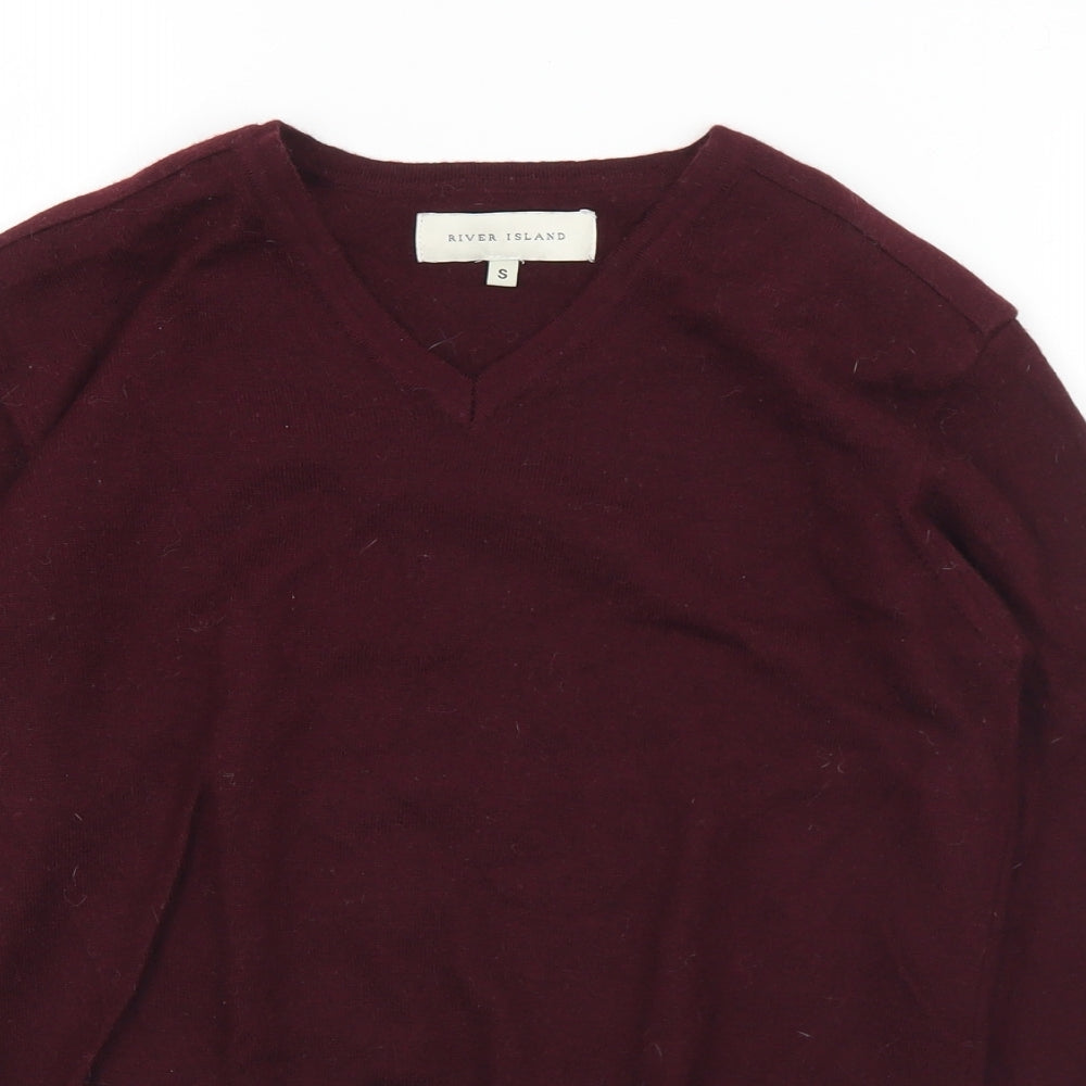 River Island Mens Purple V-Neck  Wool Pullover Jumper Size S
