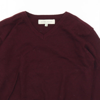 River Island Mens Purple V-Neck  Wool Pullover Jumper Size S