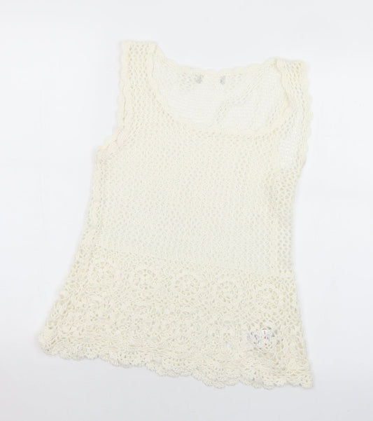 Womens UK Size 12 Peacocks White Vest Jumper