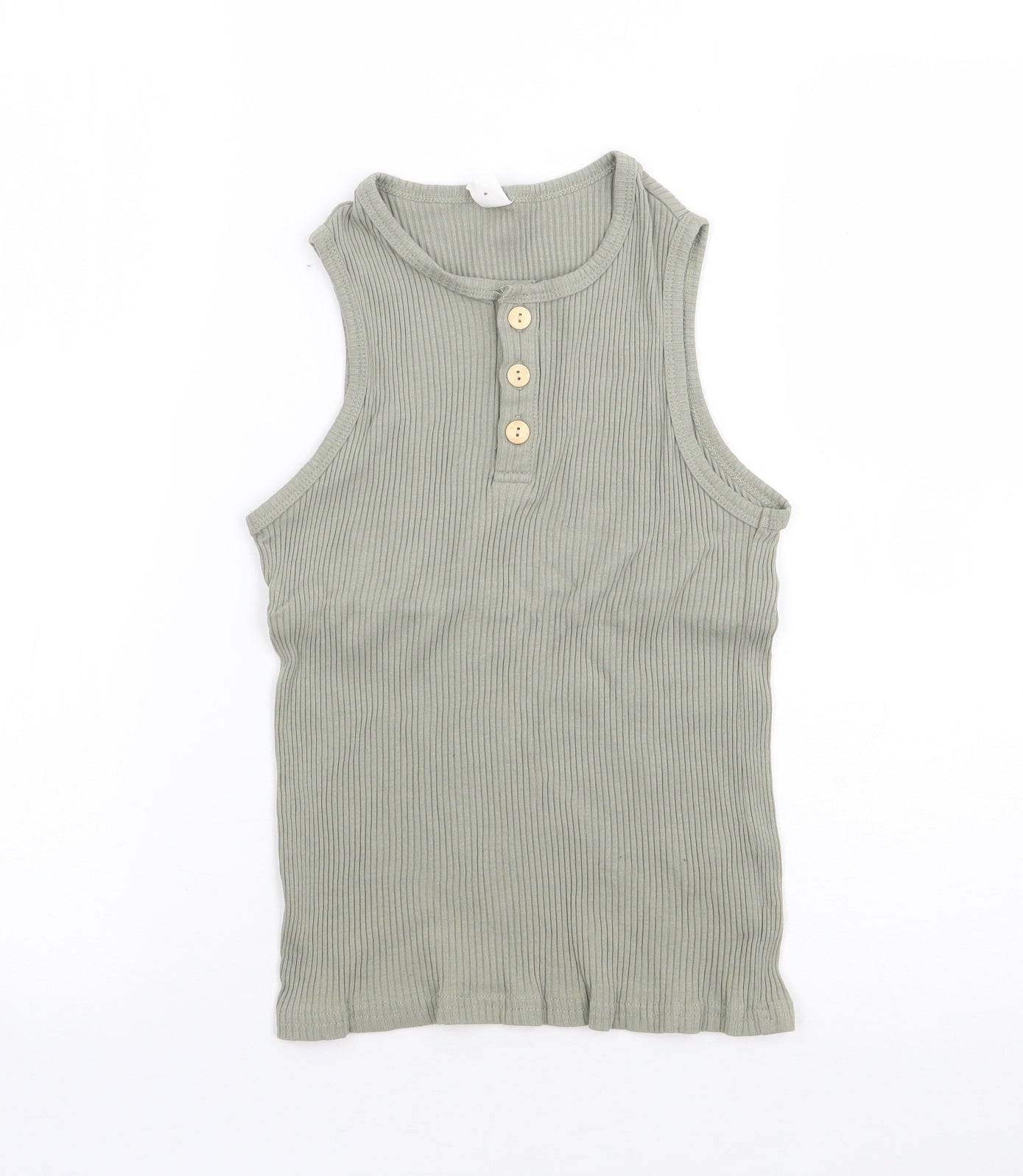 SheIn Girls Green  Cotton Jersey Tank Size 9 Years Round Neck Pullover - Ribbed