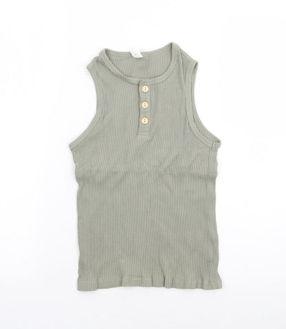 SheIn Girls Green  Cotton Jersey Tank Size 9 Years Round Neck Pullover - Ribbed