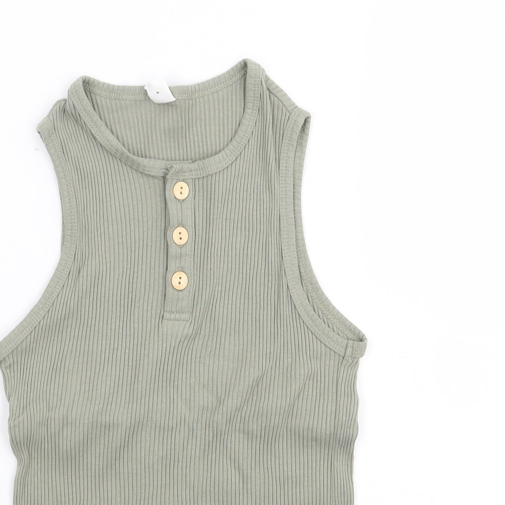 SheIn Girls Green  Cotton Jersey Tank Size 9 Years Round Neck Pullover - Ribbed
