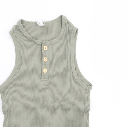 SheIn Girls Green  Cotton Jersey Tank Size 9 Years Round Neck Pullover - Ribbed