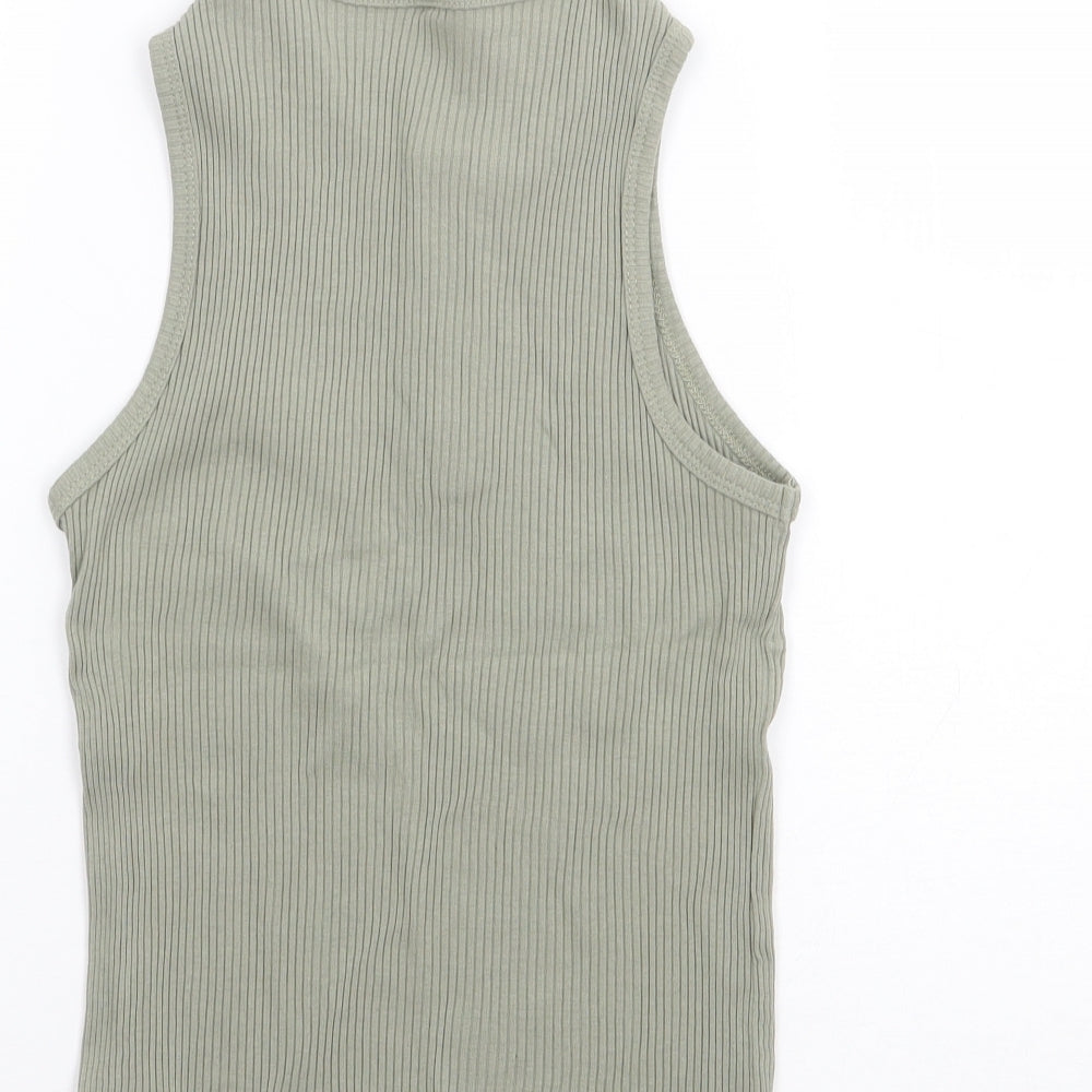 SheIn Girls Green  Cotton Jersey Tank Size 9 Years Round Neck Pullover - Ribbed
