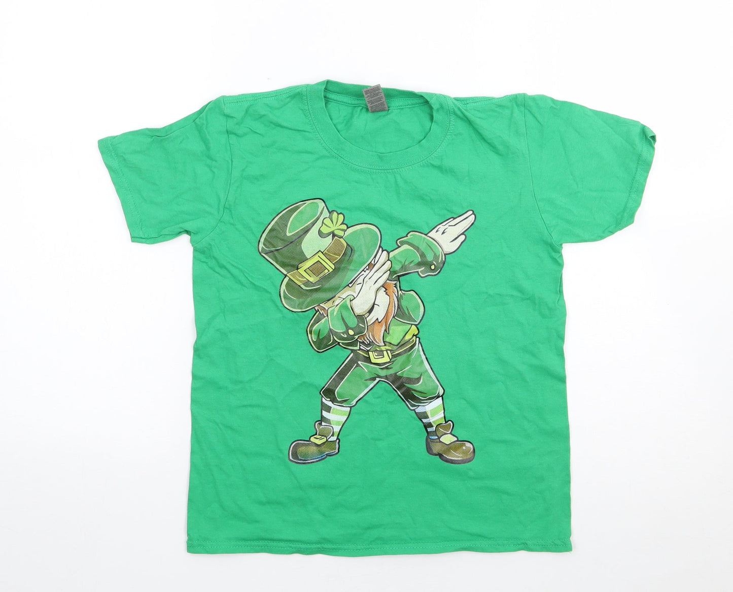 Gildan Boys Green  100% Cotton Jersey T-Shirt Size L Crew Neck Pullover - Ireland