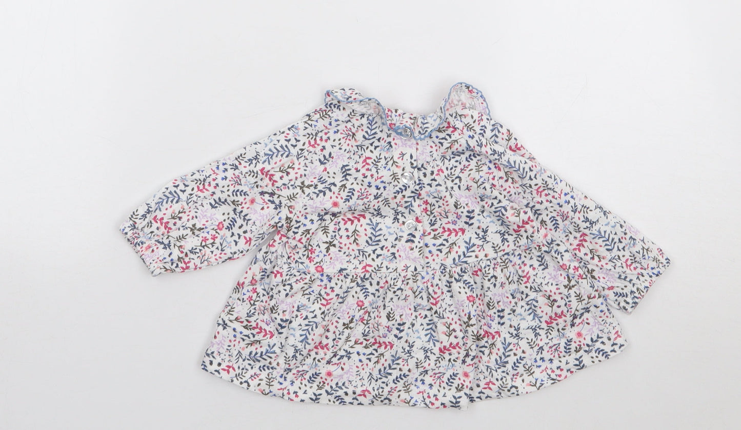 Leigh Tucker Girls Multicoloured Floral 100% Cotton Jersey T-Shirt Size 3-6 Months Collared Pullover