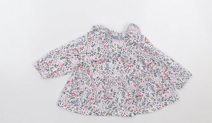 Leigh Tucker Girls Multicoloured Floral 100% Cotton Jersey T-Shirt Size 3-6 Months Collared Pullover