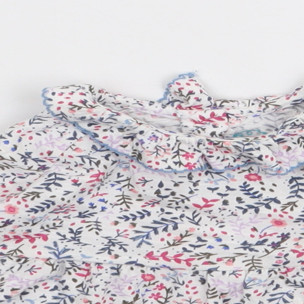 Leigh Tucker Girls Multicoloured Floral 100% Cotton Jersey T-Shirt Size 3-6 Months Collared Pullover