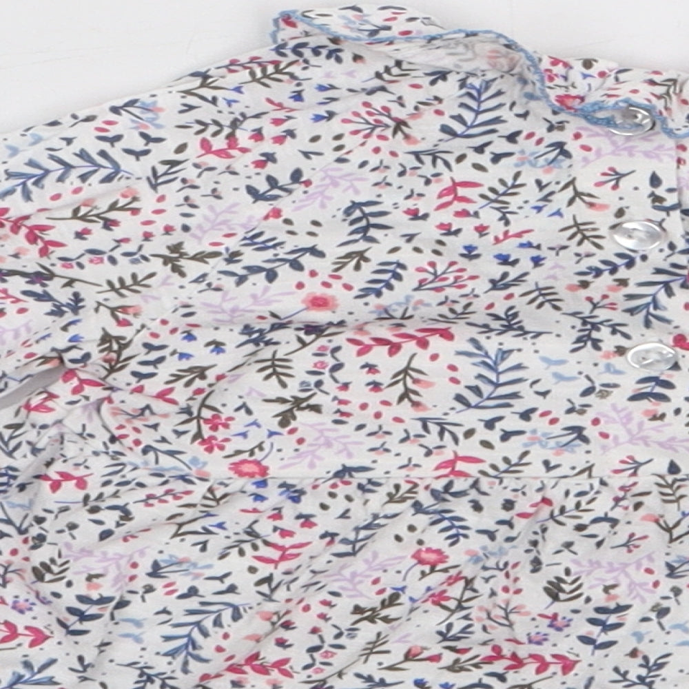 Leigh Tucker Girls Multicoloured Floral 100% Cotton Jersey T-Shirt Size 3-6 Months Collared Pullover