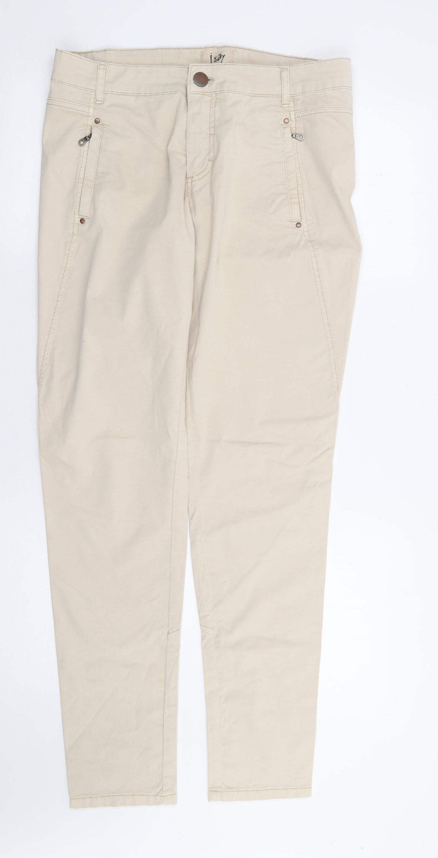 I Say  Womens Beige  Cotton Chino Trousers Size 38 L31 in Regular Zip