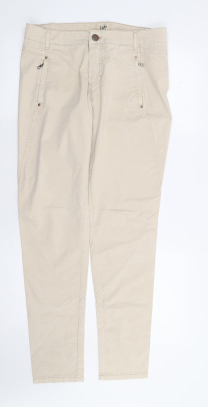 I Say  Womens Beige  Cotton Chino Trousers Size 38 L31 in Regular Zip