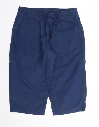 Cotton Traders Womens Blue  Cotton Cropped Trousers Size M  Regular Drawstring
