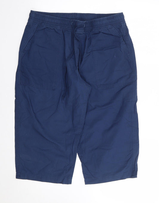 Cotton Traders Womens Blue  Cotton Cropped Trousers Size M  Regular Drawstring