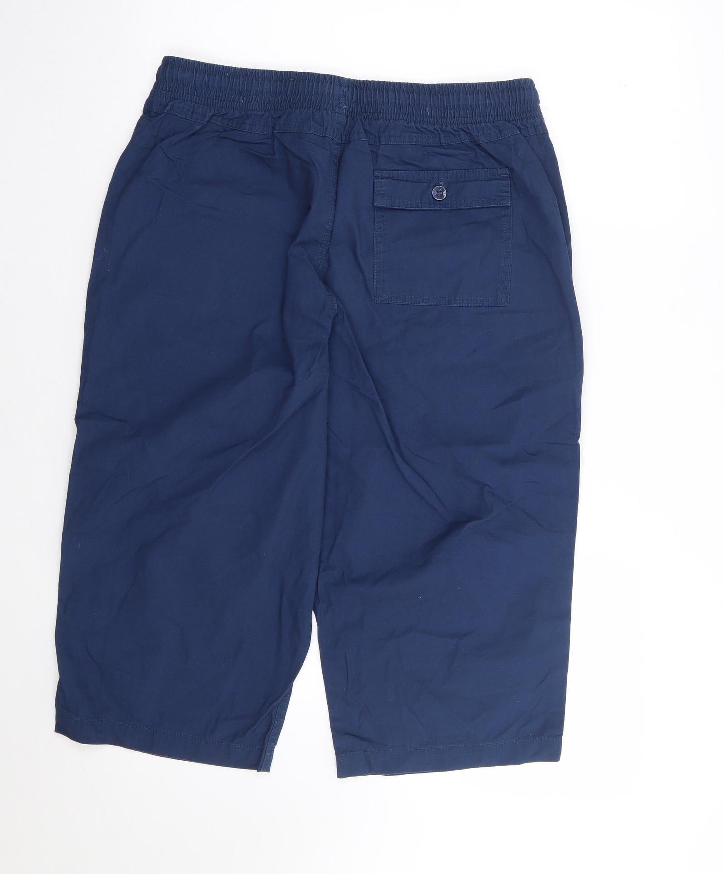 Cotton Traders Womens Blue  Cotton Cropped Trousers Size M  Regular Drawstring
