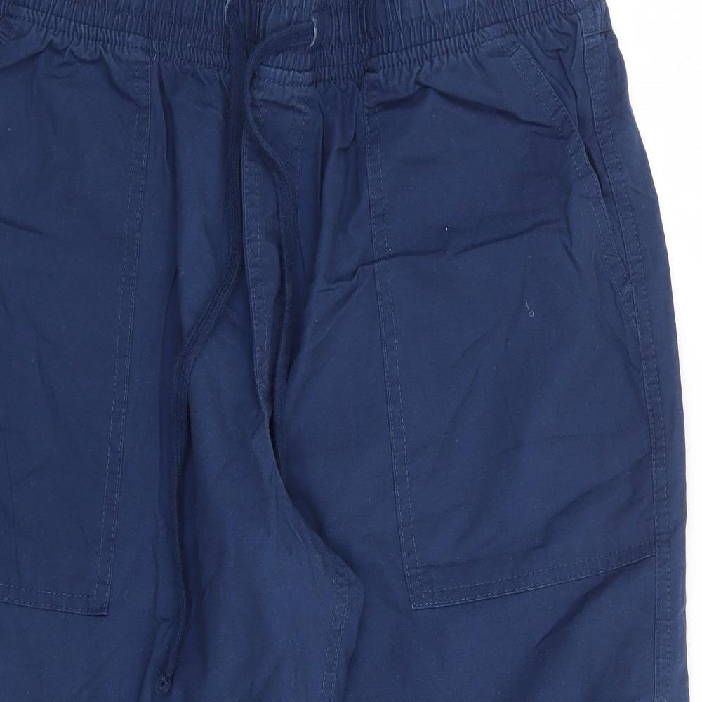 Cotton Traders Womens Blue  Cotton Cropped Trousers Size M  Regular Drawstring
