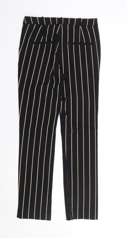 Mango Womens Black Striped Viscose Trousers  Size 8 L27 in Regular Zip