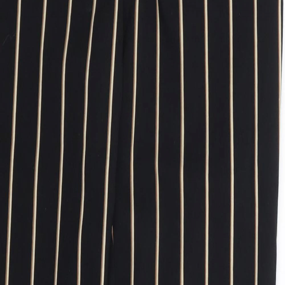 Mango Womens Black Striped Viscose Trousers  Size 8 L27 in Regular Zip