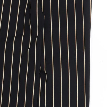 Mango Womens Black Striped Viscose Trousers  Size 8 L27 in Regular Zip