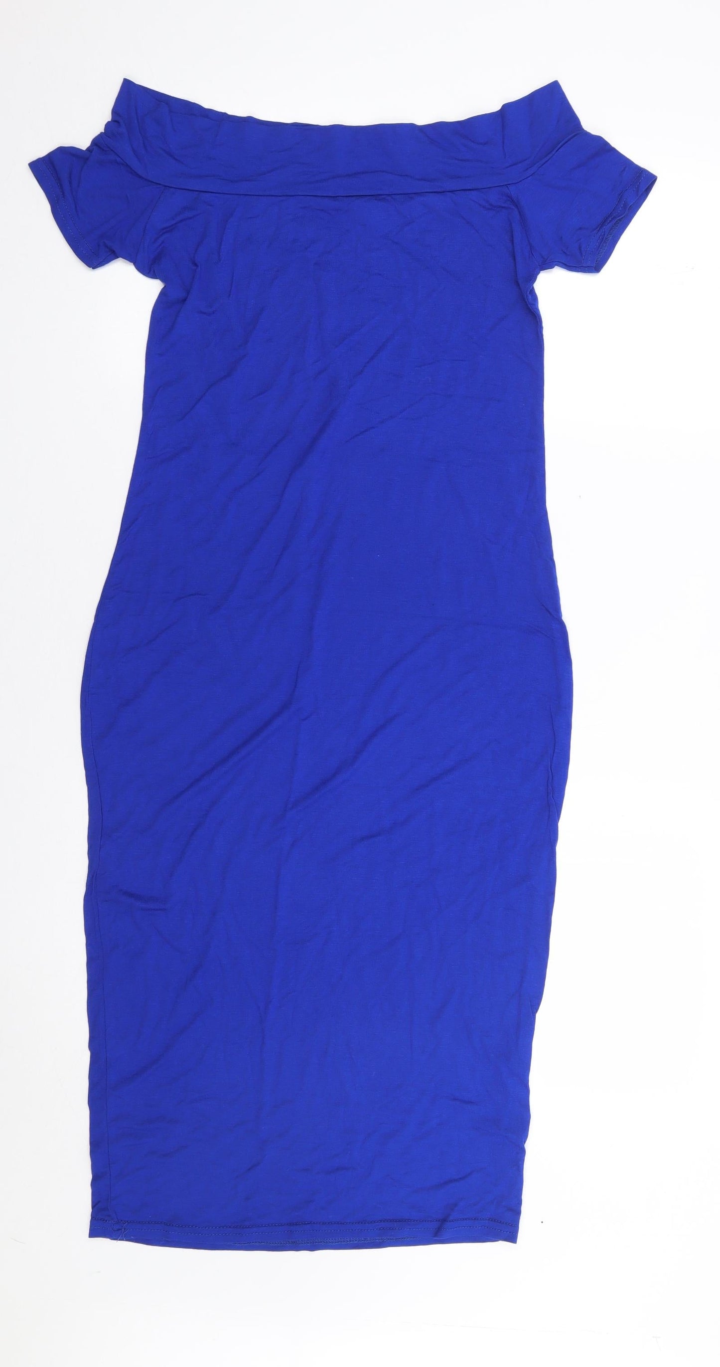Style Womens Blue  Viscose Bodycon  Size S  Off the Shoulder Pullover