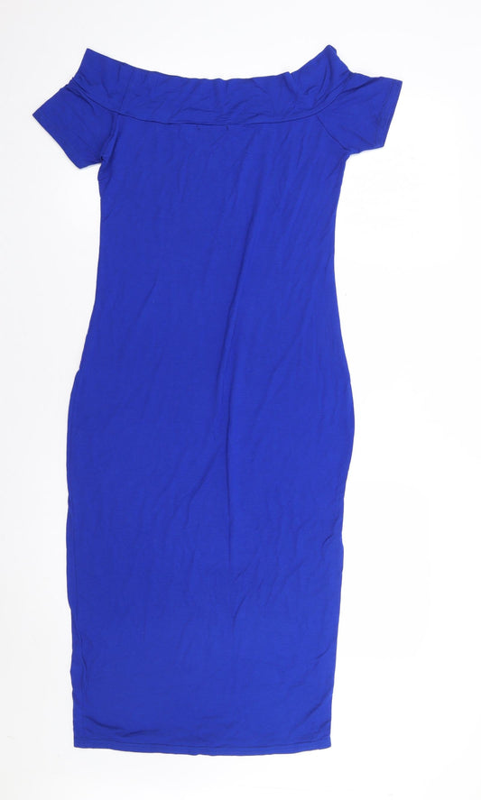 Style Womens Blue  Viscose Bodycon  Size S  Off the Shoulder Pullover