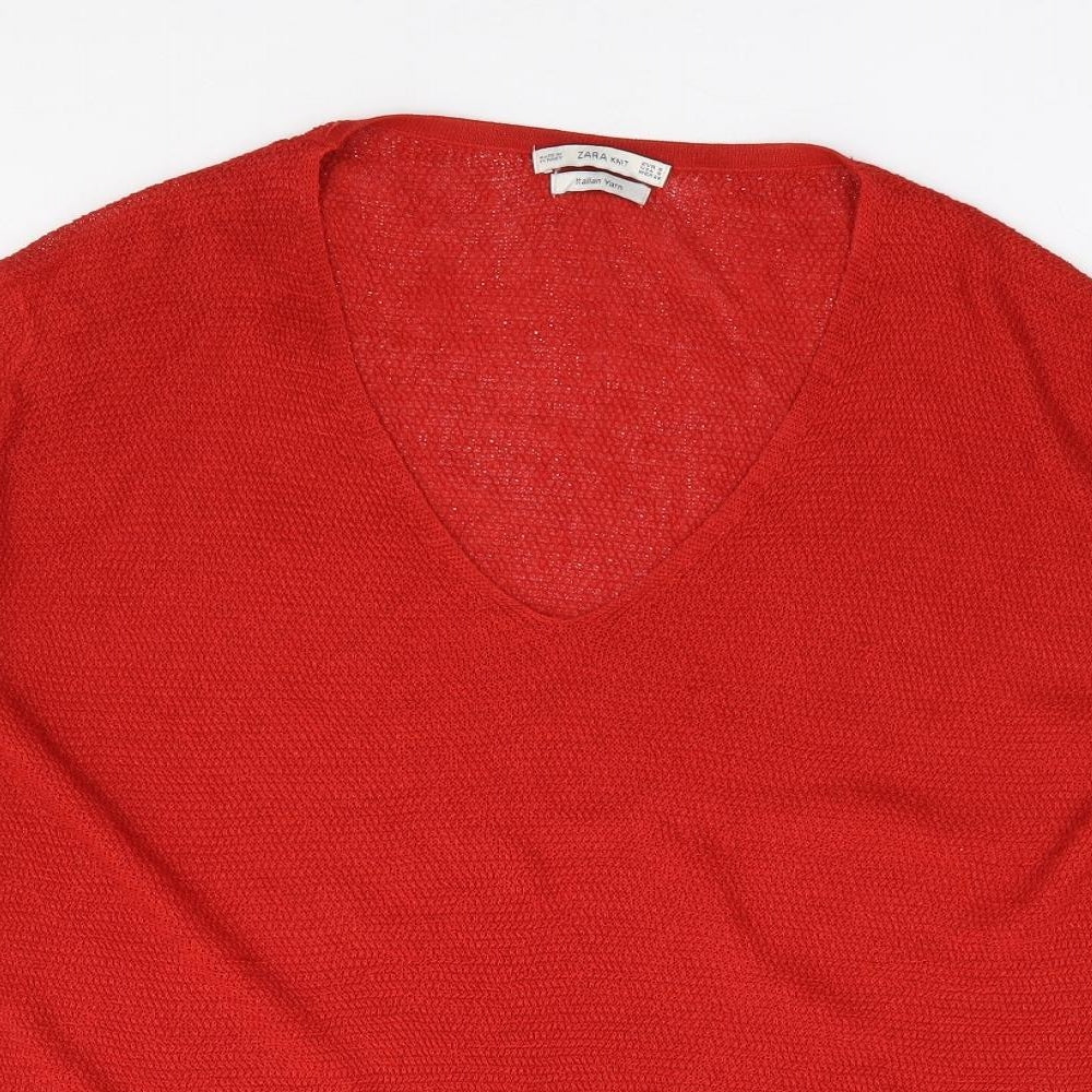 Womens UK Size S Zara Red Jersey T-Shirt