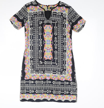 Pomodoro Womens Multicoloured Geometric Polyester A-Line  Size 10  V-Neck Zip