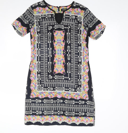 Pomodoro Womens Multicoloured Geometric Polyester A-Line  Size 10  V-Neck Zip